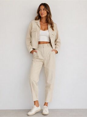 VTG 90s SK & Company Linen Blend Matching Set Beige Jacket & Pants Size M
